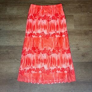 Orange Floral Y2K Coconut Girl Mesh Midi Skirt size S